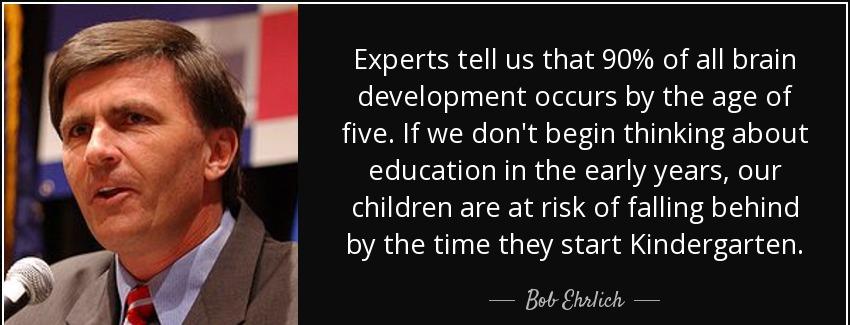 quote experts tell us that 90 of all brain development occurs by the age of five if we don bob ehrlich Quotes