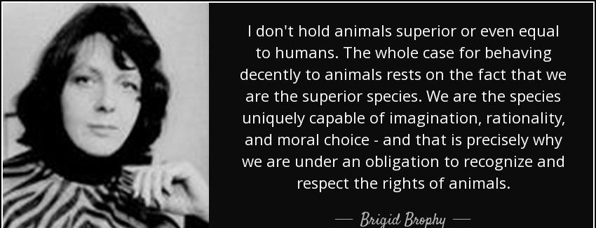 quote i don t hold animals superior or even equal to humans the whole case for behaving decently brigid brophy Quotes