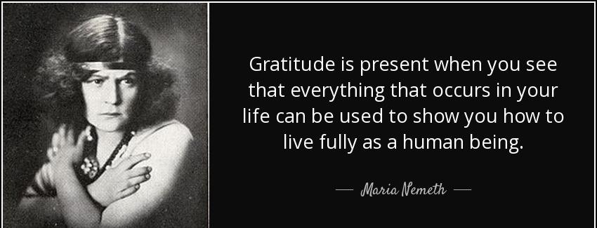 quote gratitude is present when you see that everything that occurs in your life can be used maria nemeth Quotes