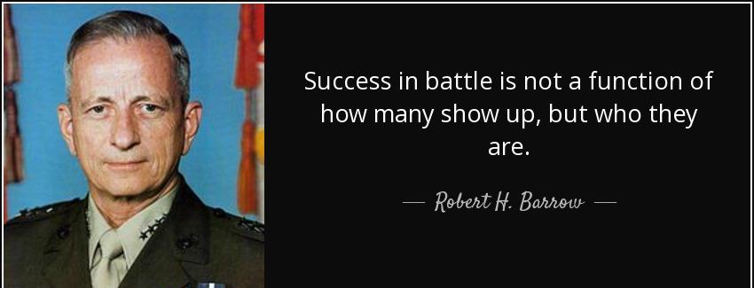 quote success in battle is not a function of how many show up but who they are robert h barrow Quotes