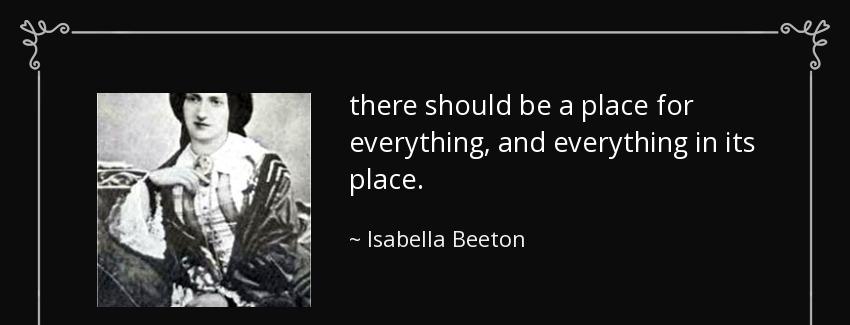quote there should be a place for everything and everything in its place isabella beeton Quotes