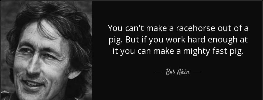 quote you can t make a racehorse out of a pig but if you work hard enough at it you can make bob akin Quotes