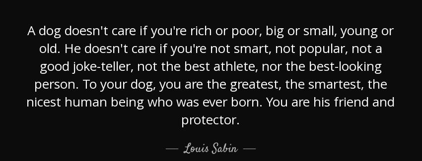 quote a dog doesn t care if you re rich or poor big or small young or old he doesn t care louis sabin Quotes