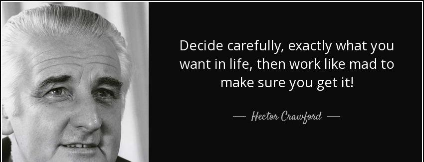 quote decide carefully exactly what you want in life then work like mad to make sure you get hector crawford Quotes