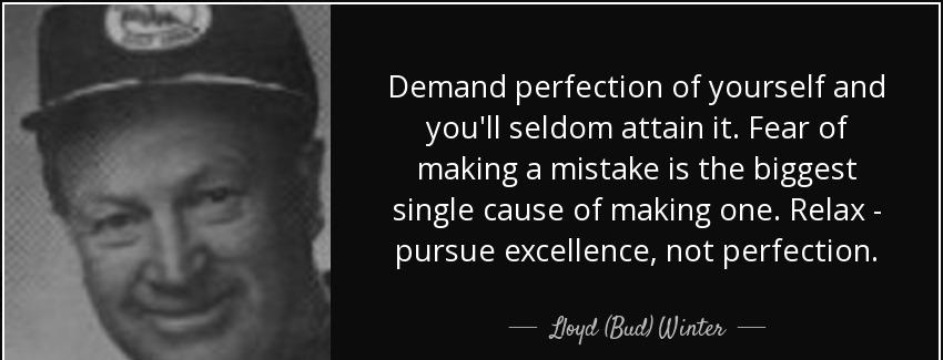 quote demand perfection of yourself and you ll seldom attain it fear of making a mistake is lloyd bud winter Quotes