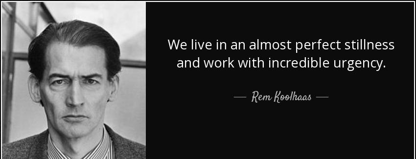 quote we live in an almost perfect stillness and work with incredible urgency rem koolhaas Quotes