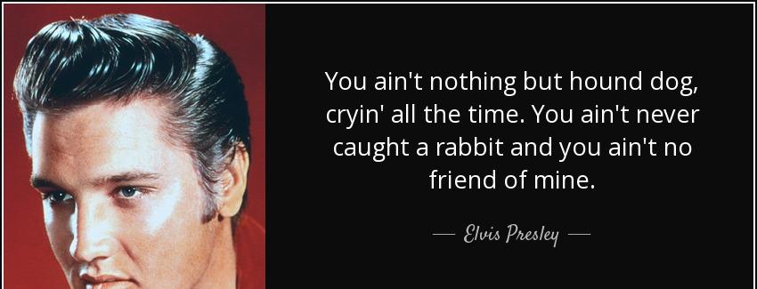quote you ain t nothing but hound dog cryin all the time you ain t never caught a rabbit and elvis presley Quotes
