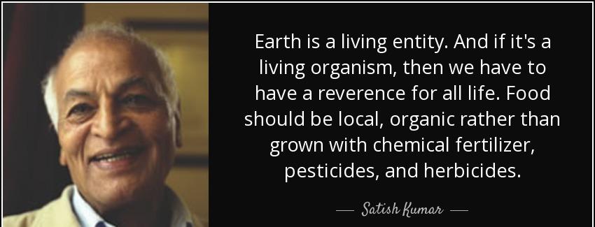 quote earth is a living entity and if it s a living organism then we have to have a reverence satish kumar Quotes