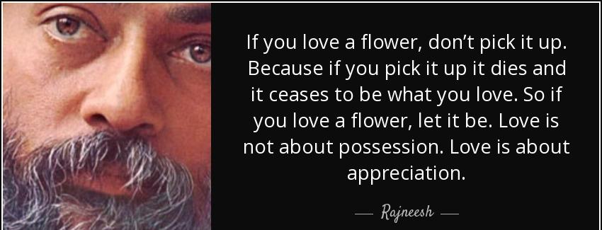 quote if you love a flower don t pick it up because if you pick it up it dies and it ceases rajneesh Quotes