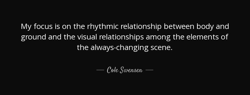 quote my focus is on the rhythmic relationship between body and ground and the visual relationships cole swensen Quotes