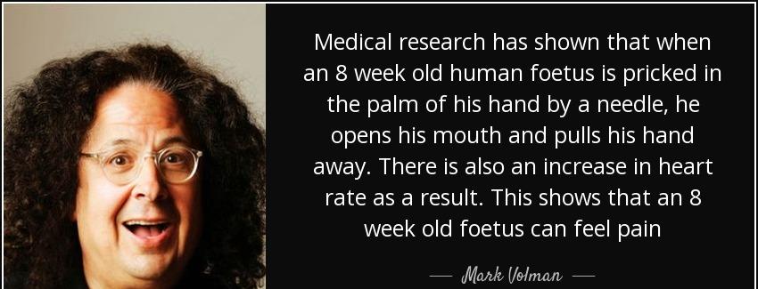 quote medical research has shown that when an 8 week old human foetus is pricked in the palm mark volman Quotes
