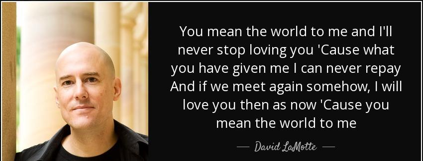 quote you mean the world to me and i ll never stop loving you cause what you have given me david lamotte Quotes