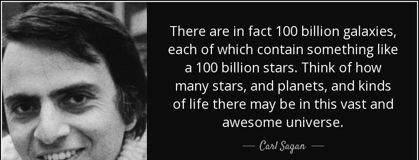 quote there are in fact 100 billion galaxies each of which contain something like a 100 billion carl sagan Quotes