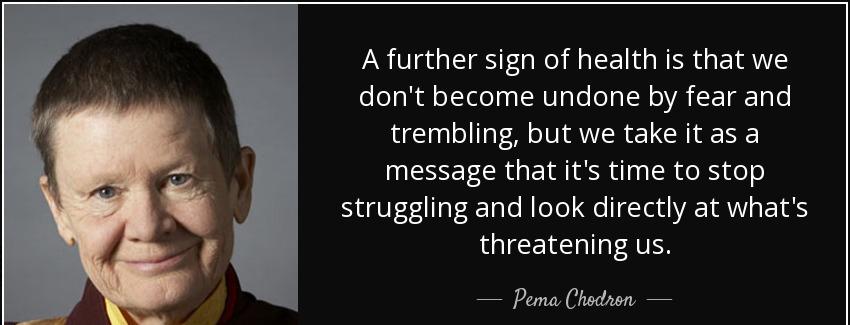 quote a further sign of health is that we don t become undone by fear and trembling but we pema chodron Quotes
