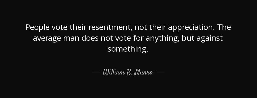 quote people vote their resentment not their appreciation the average man does not vote for william b munro Quotes
