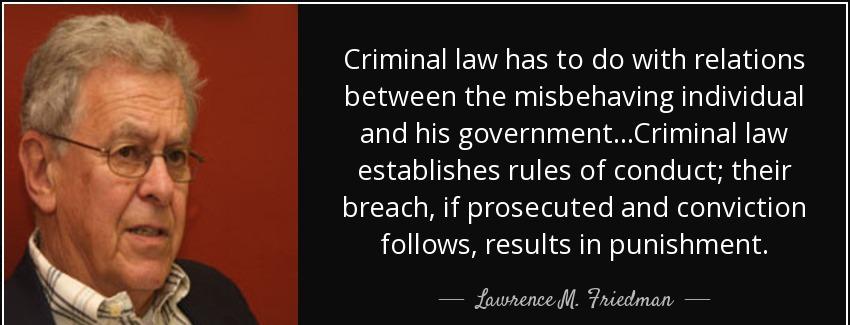 quote criminal law has to do with relations between the misbehaving individual and his government lawrence m friedman Quotes