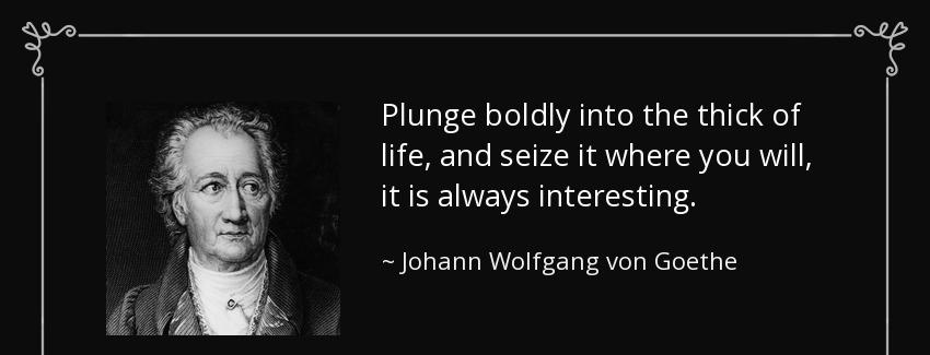 quote plunge boldly into the thick of life and seize it where you will it is always interesting johann wolfgang von goethe Quotes