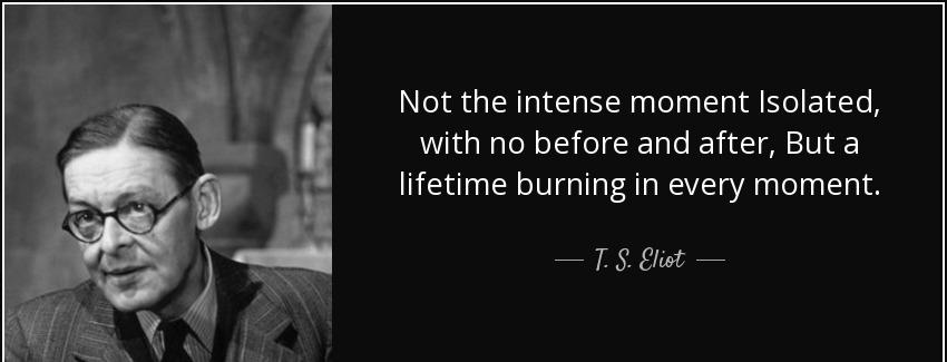 quote not the intense moment isolated with no before and after but a lifetime burning in every t s eliot Quotes