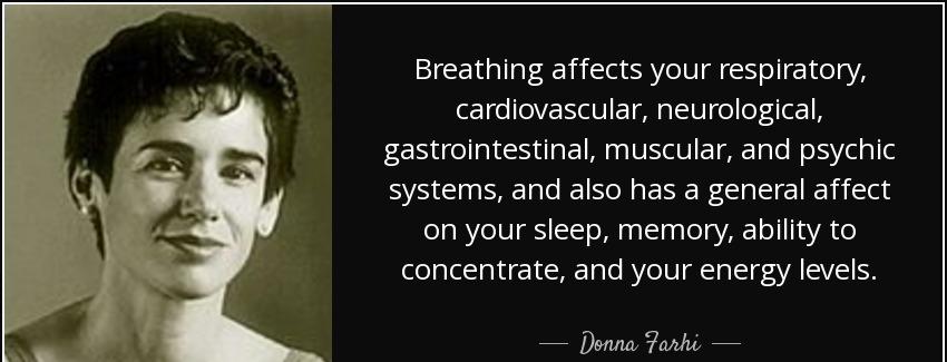 quote breathing affects your respiratory cardiovascular neurological gastrointestinal muscular donna farhi Quotes