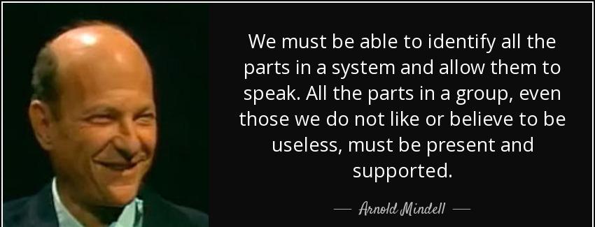 quote we must be able to identify all the parts in a system and allow them to speak all the arnold mindell Quotes