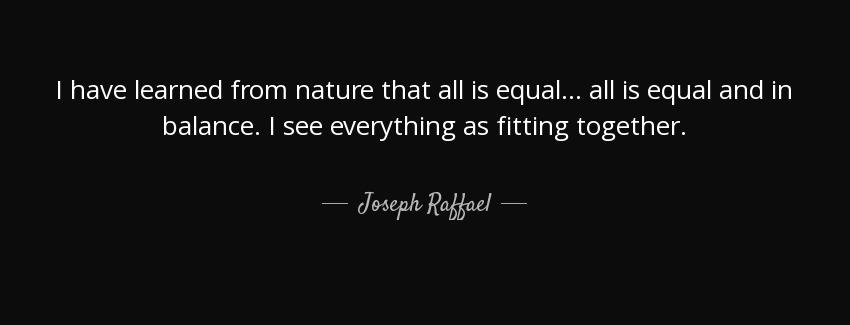 quote i have learned from nature that all is equal all is equal and in balance i see everything joseph raffael Quotes