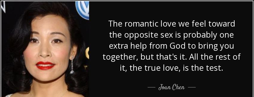quote the romantic love we feel toward the opposite sex is probably one extra help from god joan chen Quotes
