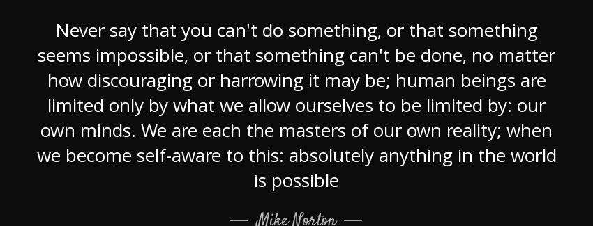 quote never say that you can t do something or that something seems impossible or that something mike norton Quotes