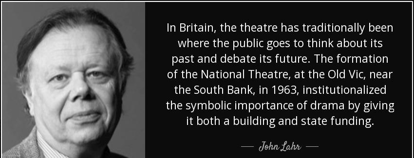 quote in britain the theatre has traditionally been where the public goes to think about its john lahr Quotes