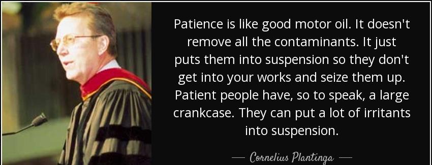 quote patience is like good motor oil it doesn t remove all the contaminants it just puts cornelius plantinga Quotes