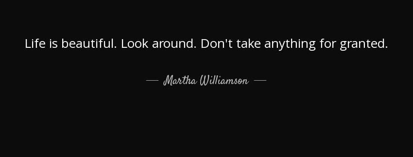 quote life is beautiful look around don t take anything for granted martha williamson Quotes