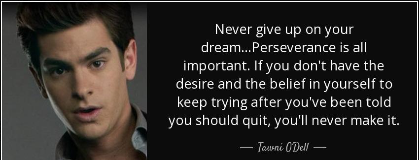 quote never give up on your dream perseverance is all important if you don t have the desire tawni o dell Quotes