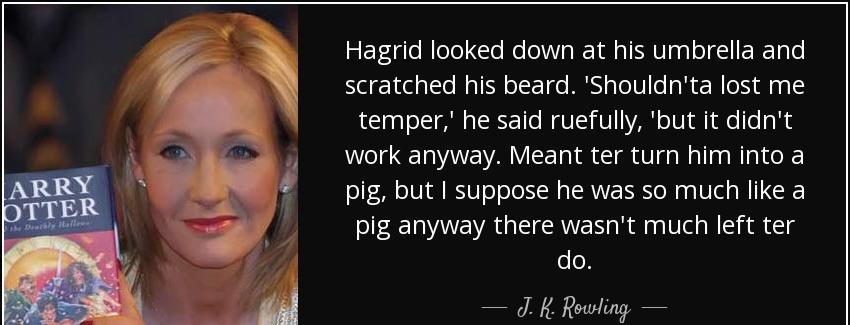 quote hagrid looked down at his umbrella and scratched his beard shouldn ta lost me temper j k rowling Quotes