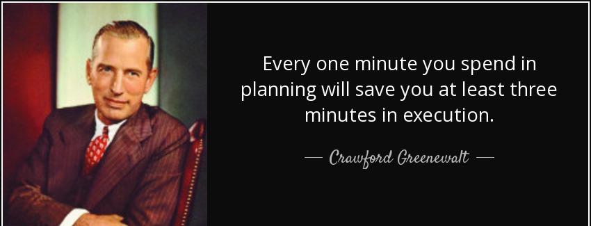 quote every one minute you spend in planning will save you at least three minutes in execution crawford greenewalt Quotes