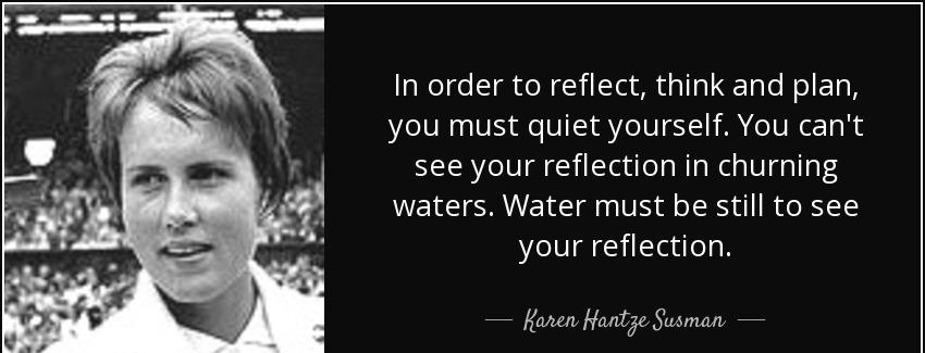 quote in order to reflect think and plan you must quiet yourself you can t see your reflection karen hantze susman Quotes