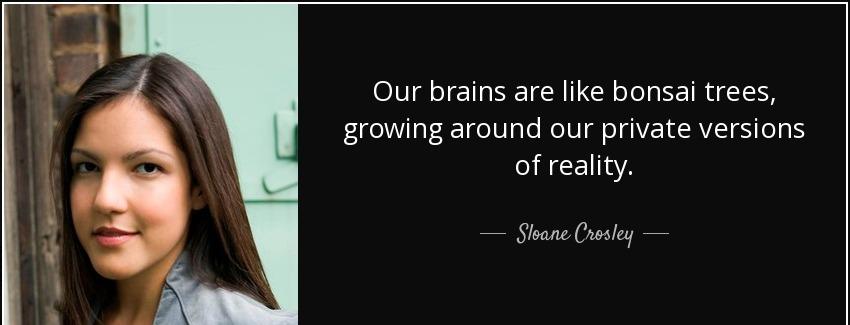 quote our brains are like bonsai trees growing around our private versions of reality sloane crosley Quotes