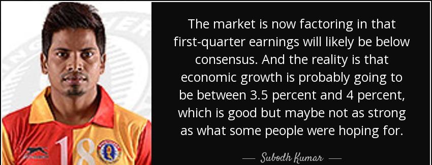 quote the market is now factoring in that first quarter earnings will likely be below consensus subodh kumar Quotes