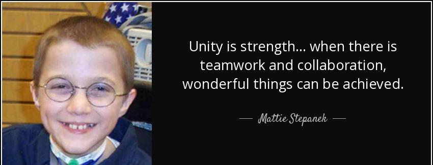 quote unity is strength when there is teamwork and collaboration wonderful things can be achieved mattie stepanek Quotes