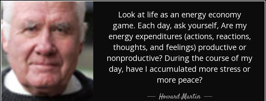 quote look at life as an energy economy game each day ask yourself are my energy expenditures howard martin Quotes