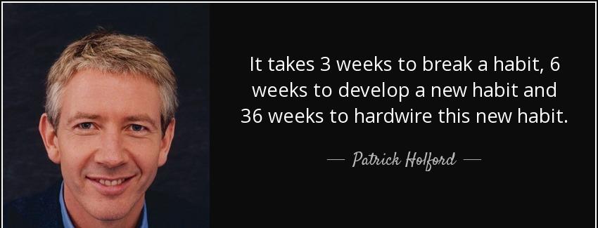 quote it takes 3 weeks to break a habit 6 weeks to develop a new habit and 36 weeks to hardwire patrick holford Quotes