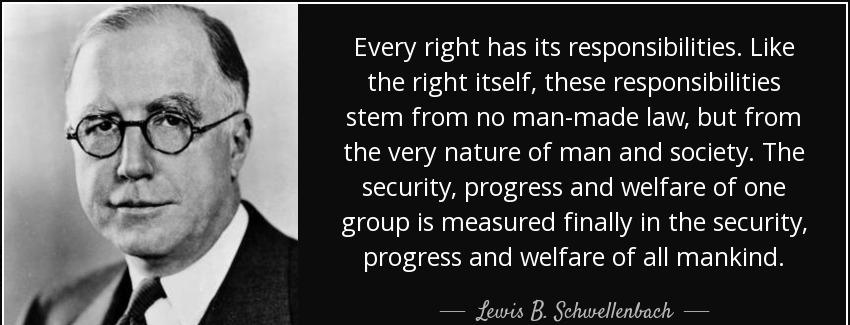 quote every right has its responsibilities like the right itself these responsibilities stem lewis b schwellenbach Quotes
