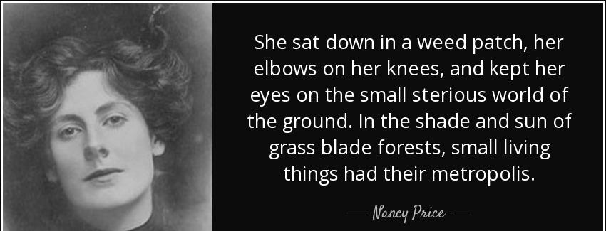 quote she sat down in a weed patch her elbows on her knees and kept her eyes on the small nancy price Quotes
