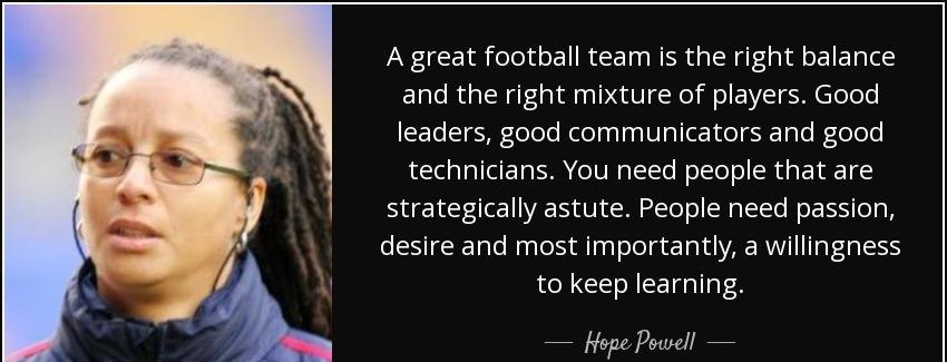 quote a great football team is the right balance and the right mixture of players good leaders hope powell Quotes