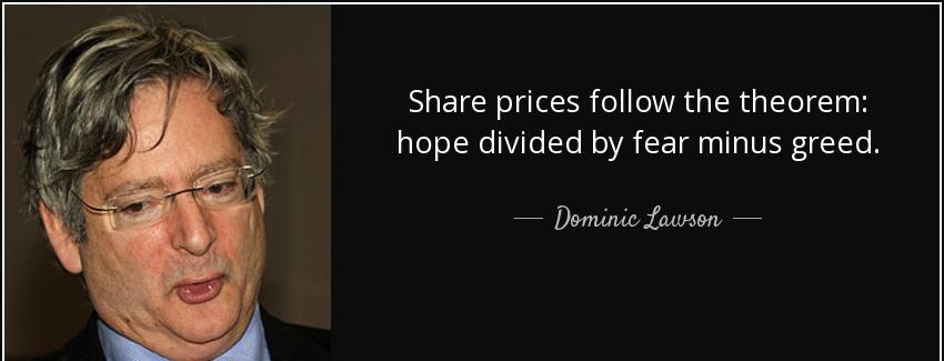 quote share prices follow the theorem hope divided by fear minus greed dominic lawson Quotes