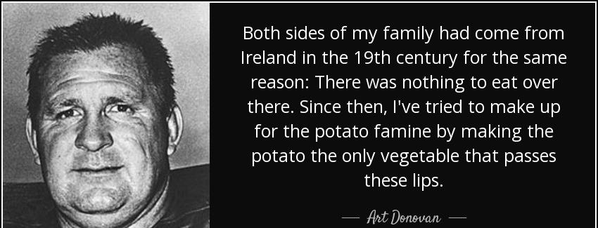quote both sides of my family had come from ireland in the 19th century for the same reason art donovan Quotes