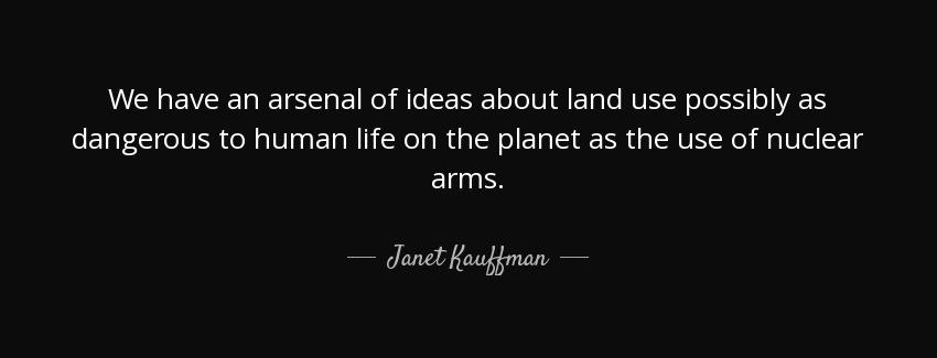 quote we have an arsenal of ideas about land use possibly as dangerous to human life on the janet kauffman Quotes