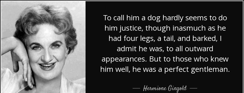 quote to call him a dog hardly seems to do him justice though inasmuch as he had four legs hermione gingold Quotes