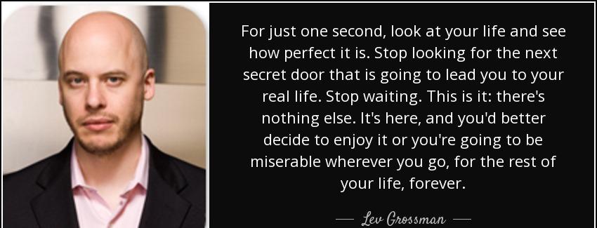 quote for just one second look at your life and see how perfect it is stop looking for the lev grossman Quotes
