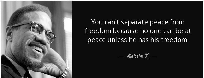 quote you can t separate peace from freedom because no one can be at peace unless he has his malcolm x Quotes