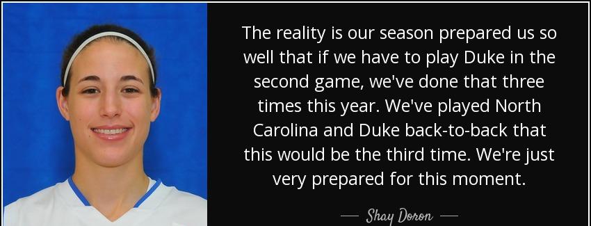 quote the reality is our season prepared us so well that if we have to play duke in the second shay doron Quotes