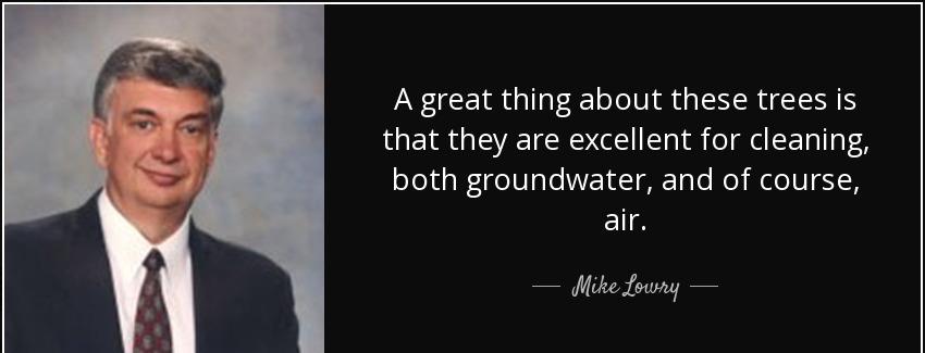 quote a great thing about these trees is that they are excellent for cleaning both groundwater mike lowry Quotes